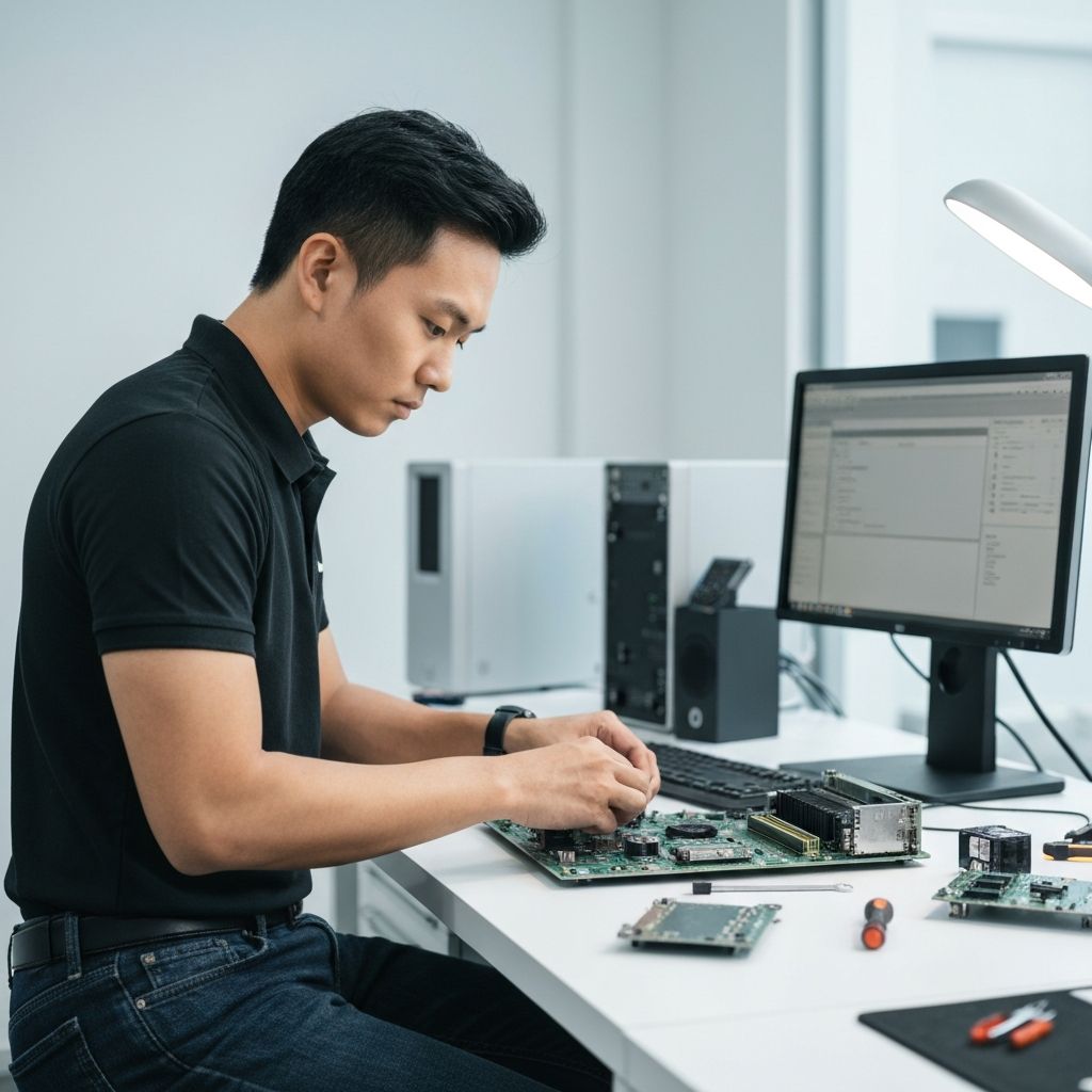 Técnico reparando equipos